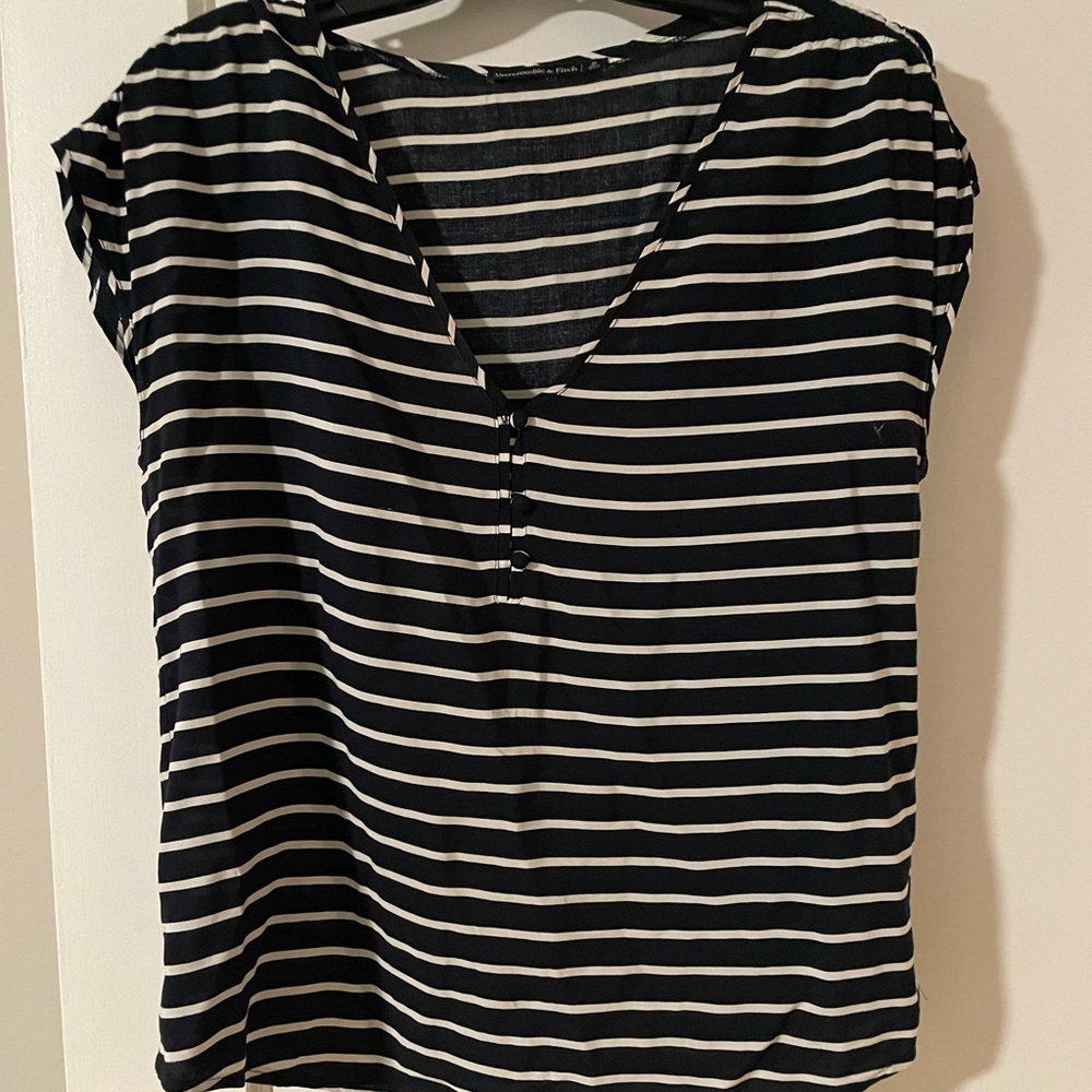 Abercrombie & Fitch Navy and White Striped Blouse